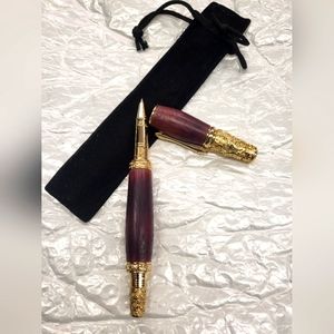 Handmade Purple Faux Marble & Ornate Gold Plate Victorian Pen